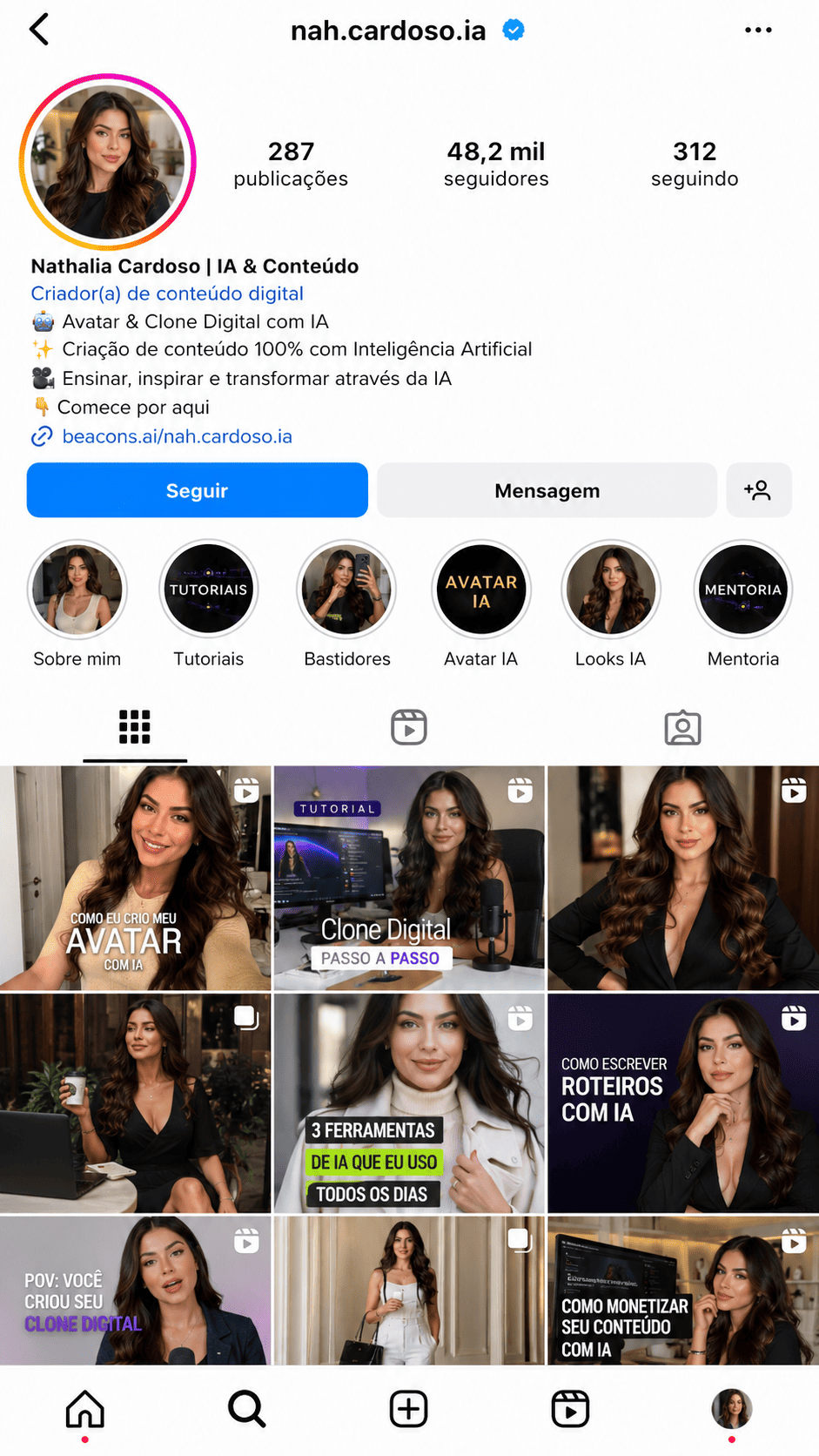 Feed Instagram com vídeos gerados por IA
